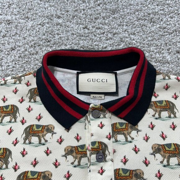 Gucci Mens Sz Small Elephant Print Polo Shirt - Picture 4 of 13